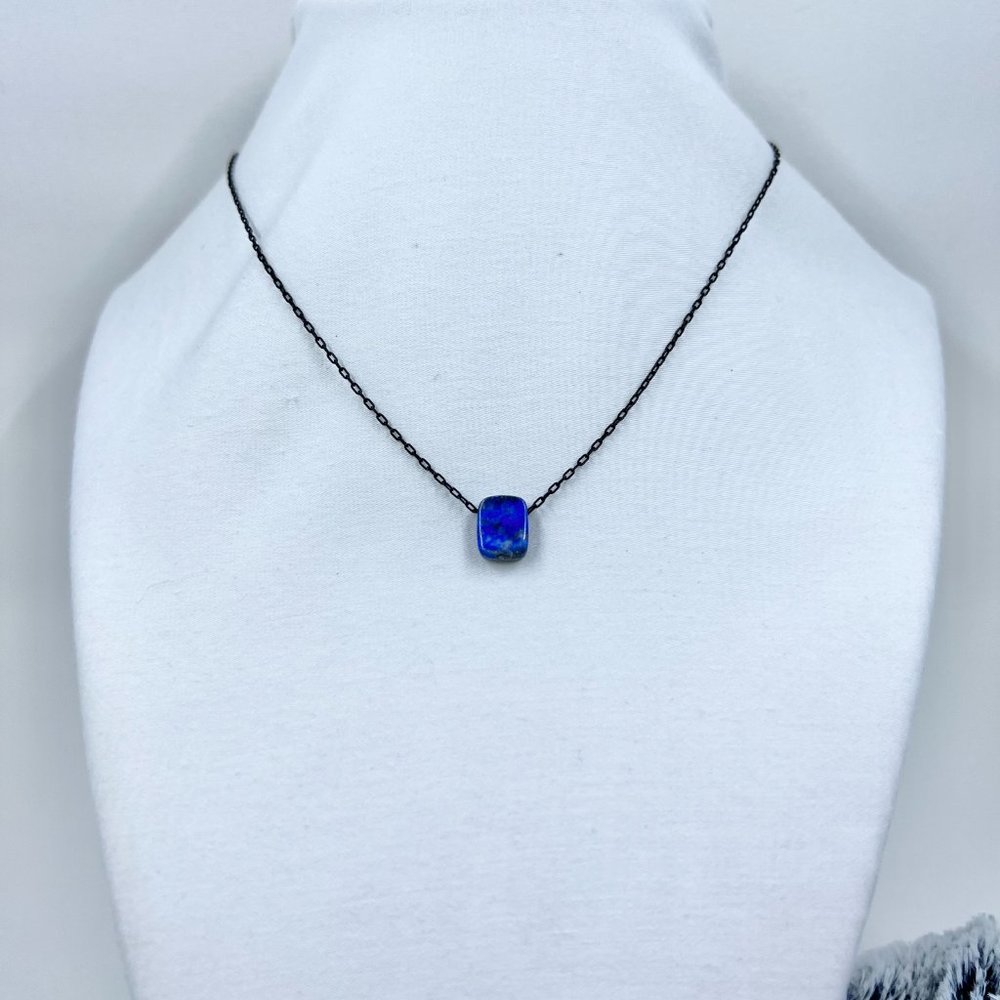 NWT - Nine West - Blue Glass Square Pendant 16” Black 925 Chain w/ Hook Closure - Picture 2 of 8